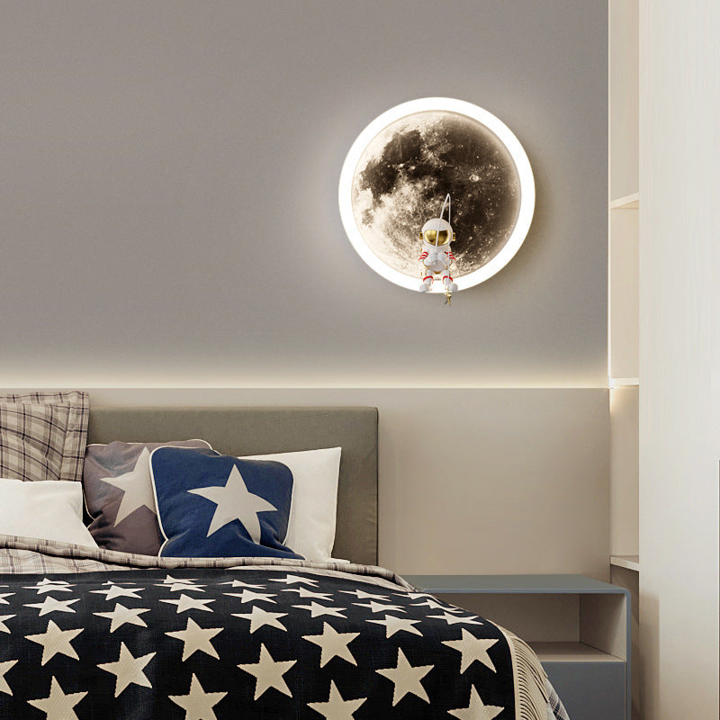 Contemporary Creative Hardware Acrylic Moon Astronaut LED Wall Sconce Lamp For Living Room