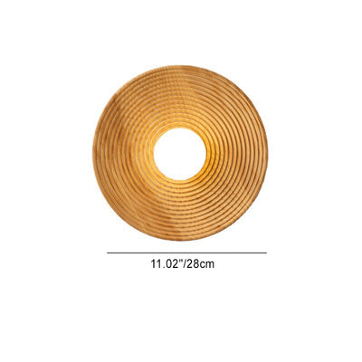 Traditional Japanese Geometric Circular Vortex Solid Wood Glass 1-Light Wall Sconce Lamp For Living Room