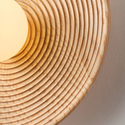 Traditional Japanese Geometric Circular Vortex Solid Wood Glass 1-Light Wall Sconce Lamp For Living Room