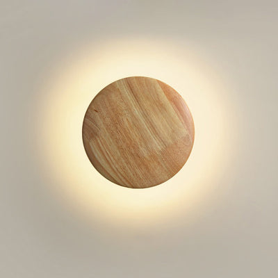 Traditional Japanese Geometry Circle Wood Grain Iron LED Wall Sconce Lamp For Bedroom