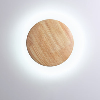 Traditional Japanese Geometry Circle Wood Grain Iron LED Wall Sconce Lamp For Bedroom
