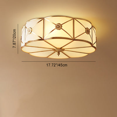 Contemporary Luxury Copper Glass Cylinder 4-Light Flush Mount Ceiling Light For Bedroom
