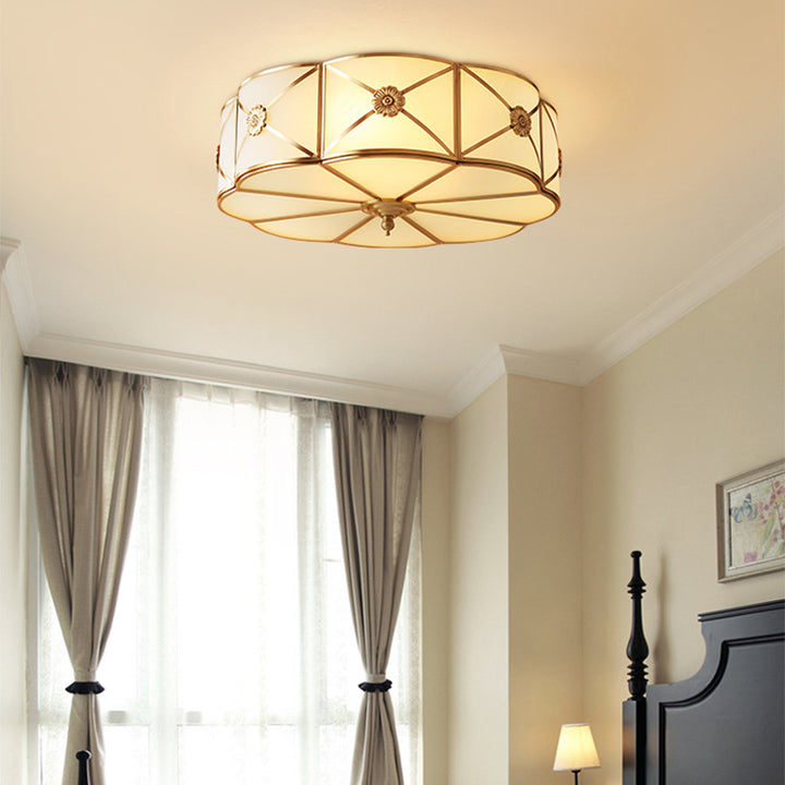 Zeitgenössische Luxus Kupfer Glas Zylinder 4-Licht Deckenleuchte für Schlafzimmer 