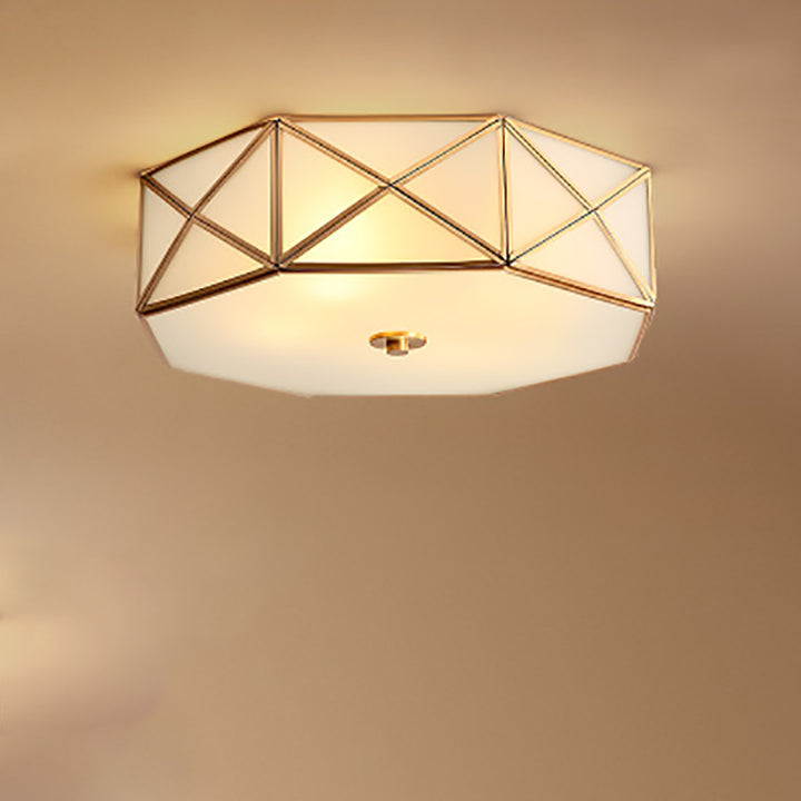 Zeitgenössische Luxus Kupfer Glas Zylinder 4-Licht Deckenleuchte für Schlafzimmer 