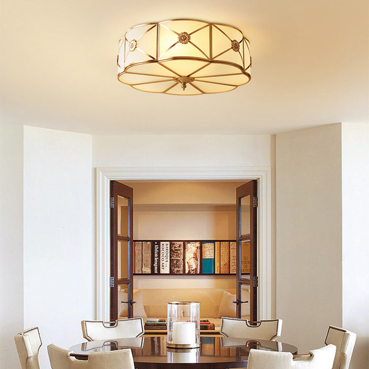 Contemporary Luxury Copper Glass Cylinder 4-Light Flush Mount Ceiling Light For Bedroom