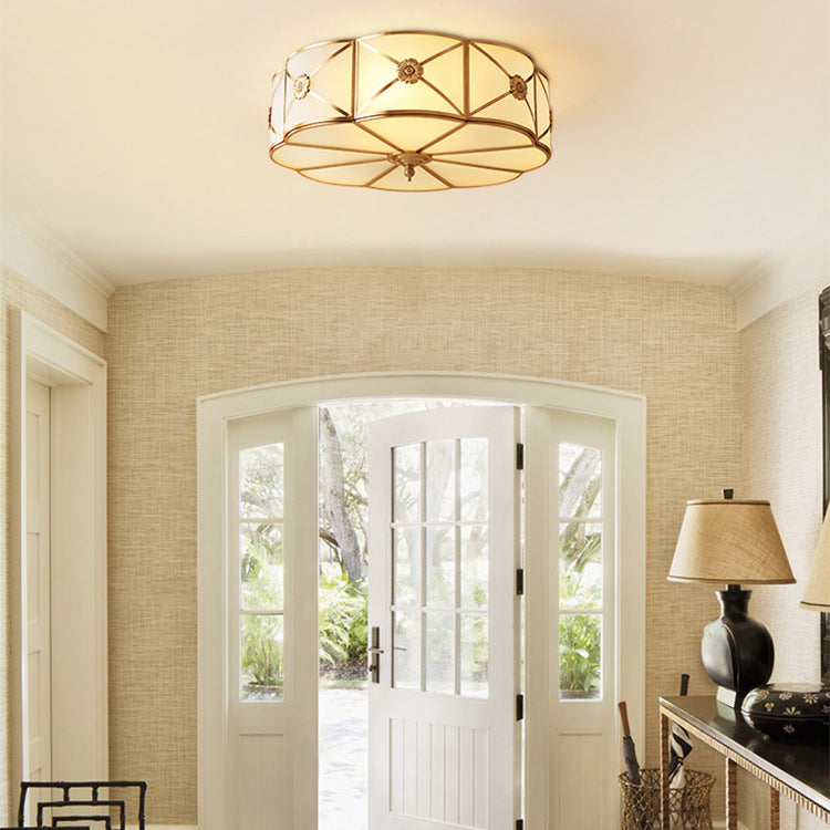 Contemporary Luxury Copper Glass Cylinder 4-Light Flush Mount Ceiling Light For Bedroom