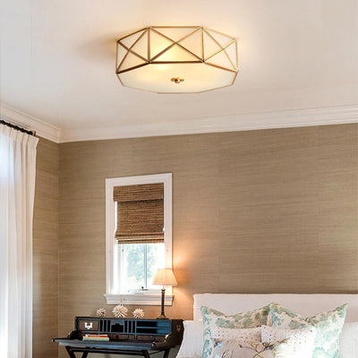 Contemporary Luxury Copper Glass Cylinder 4-Light Flush Mount Ceiling Light For Bedroom