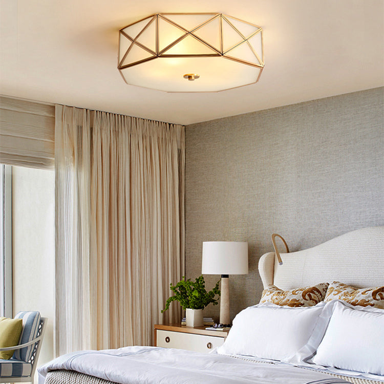 Contemporary Luxury Copper Glass Cylinder 4-Light Flush Mount Ceiling Light For Bedroom