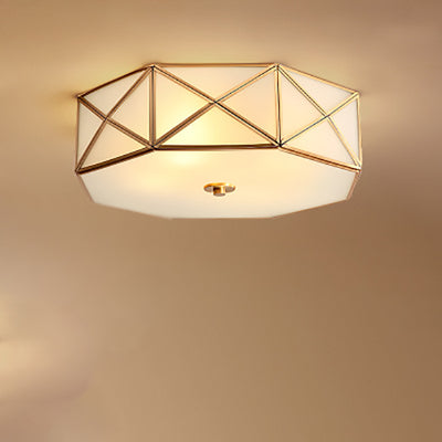 Contemporary Luxury Copper Glass Cylinder 4-Light Flush Mount Ceiling Light For Bedroom