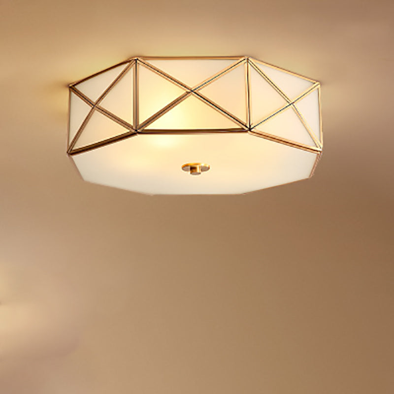 Contemporary Luxury Copper Glass Cylinder 4-Light Flush Mount Ceiling Light For Bedroom