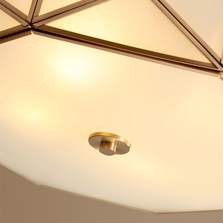 Contemporary Luxury Copper Glass Cylinder 4-Light Flush Mount Ceiling Light For Bedroom