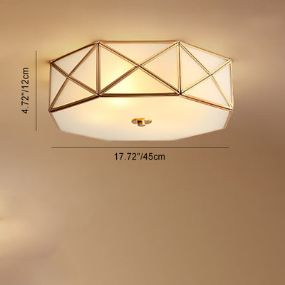 Contemporary Luxury Copper Glass Cylinder 4-Light Flush Mount Ceiling Light For Bedroom