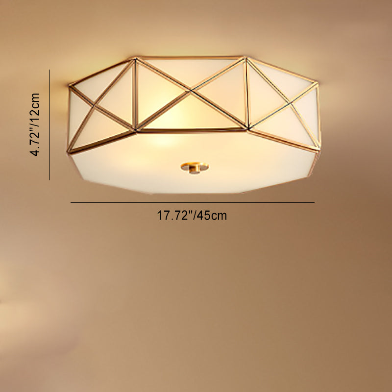 Contemporary Luxury Copper Glass Cylinder 4-Light Flush Mount Ceiling Light For Bedroom