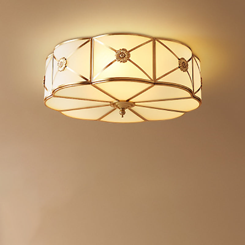 Zeitgenössische Luxus Kupfer Glas Zylinder 4-Licht Deckenleuchte für Schlafzimmer 
