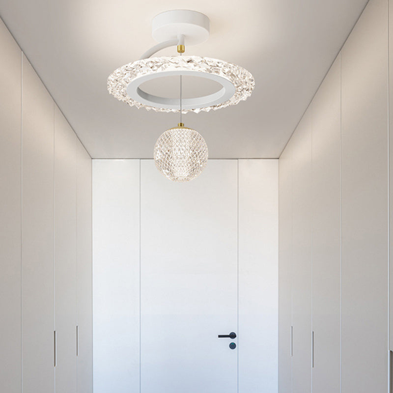 Contemporary Luxury Iron Acrylic Geometric Circle Ring LED Semi-Flush Mount Ceiling Light For Living Room