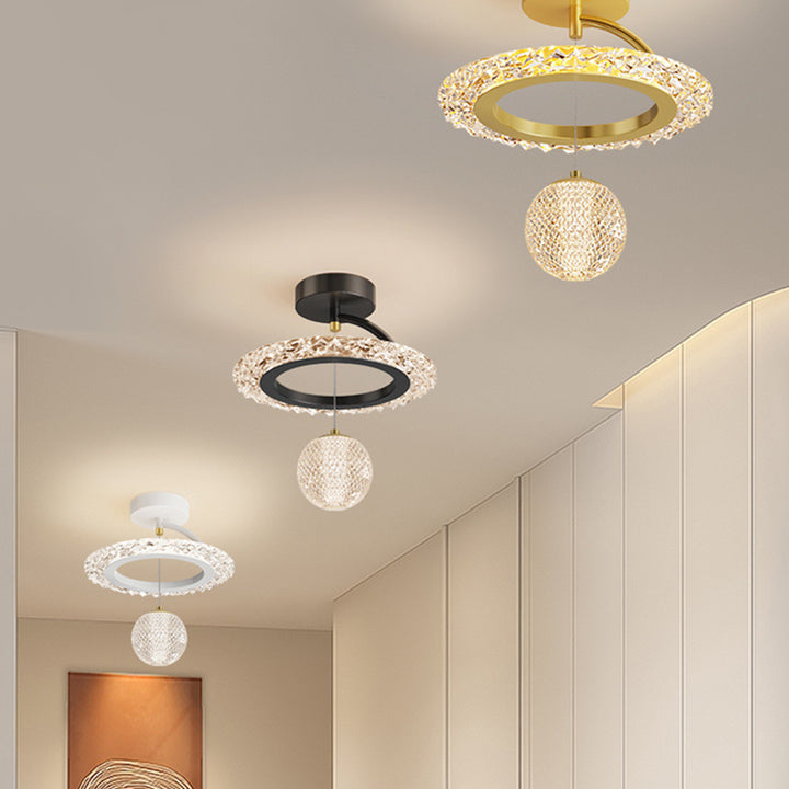 Contemporary Luxury Iron Acrylic Geometric Circle Ring LED Semi-Flush Mount Ceiling Light For Living Room