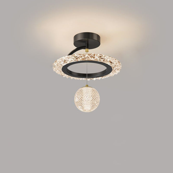 Contemporary Luxury Iron Acrylic Geometric Circle Ring LED Semi-Flush Mount Ceiling Light For Living Room