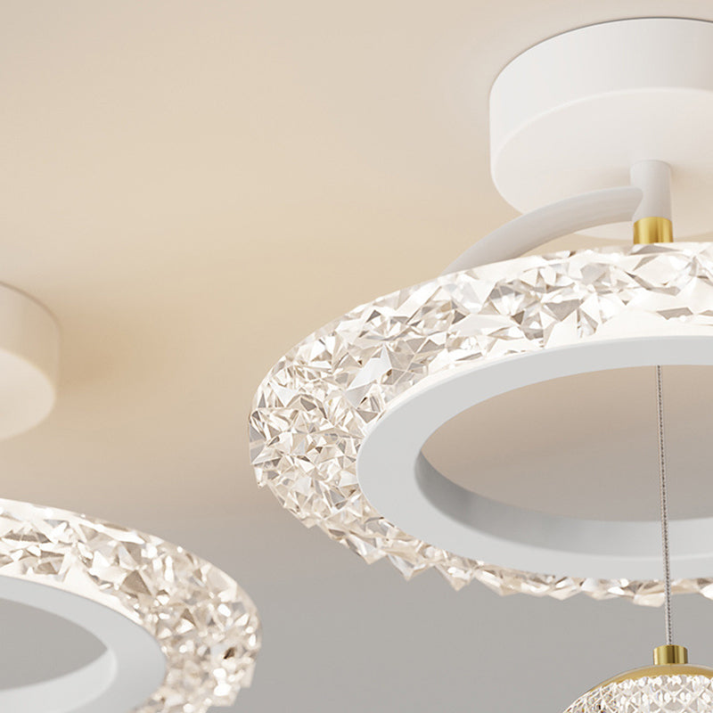 Contemporary Luxury Iron Acrylic Geometric Circle Ring LED Semi-Flush Mount Ceiling Light For Living Room