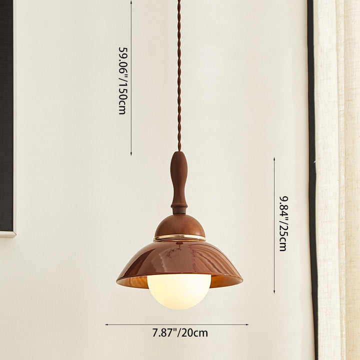 Contemporary Retro Semicircle Solid Wood Ceramic 1-Light Pendant Light For Living Room