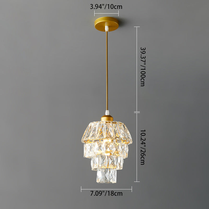 Contemporary Luxury Hardware Crystal Round 1-Light Pendant Light For Living Room