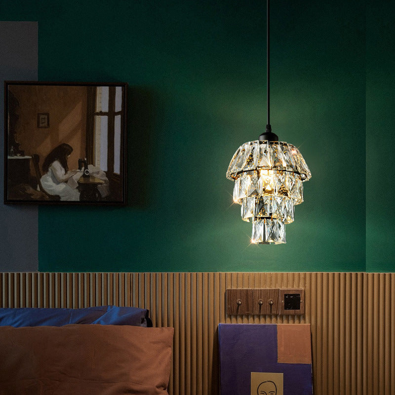 Contemporary Luxury Hardware Crystal Round 1-Light Pendant Light For Living Room