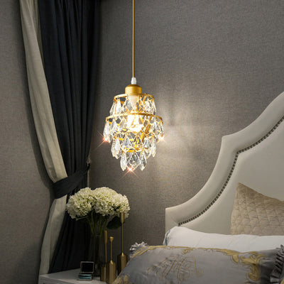 Contemporary Luxury Hardware Crystal Round 1-Light Pendant Light For Living Room