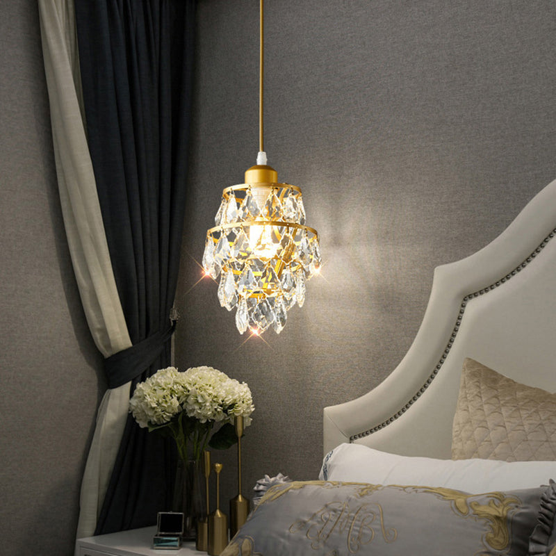 Contemporary Luxury Hardware Crystal Round 1-Light Pendant Light For Living Room