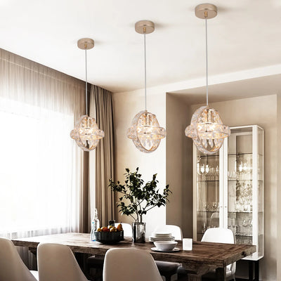 Contemporary Luxury Dual Circle Crystal Ring Glass Beads 1-Light Pendant Light For Living Room