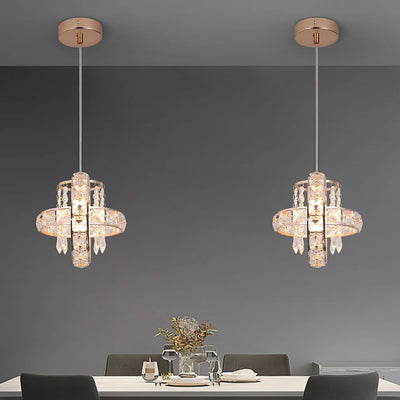 Contemporary Luxury Dual Circle Crystal Ring Glass Beads 1-Light Pendant Light For Living Room