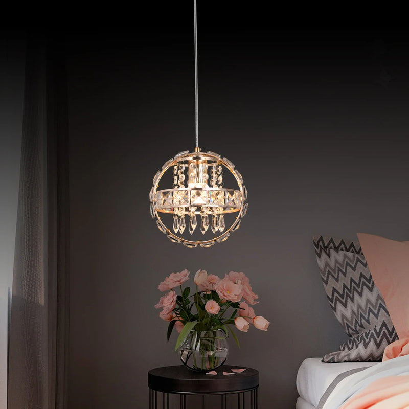 Contemporary Luxury Dual Circle Crystal Ring Glass Beads 1-Light Pendant Light For Living Room