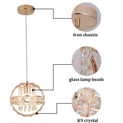 Contemporary Luxury Dual Circle Crystal Ring Glass Beads 1-Light Pendant Light For Living Room