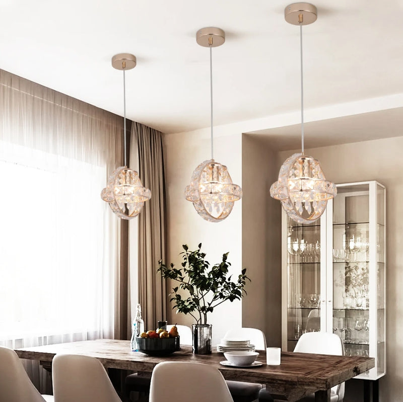 Contemporary Luxury Dual Circle Crystal Ring Glass Beads 1-Light Pendant Light For Living Room