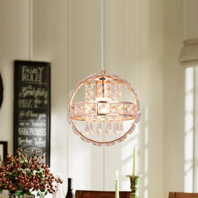 Contemporary Luxury Dual Circle Crystal Ring Glass Beads 1-Light Pendant Light For Living Room