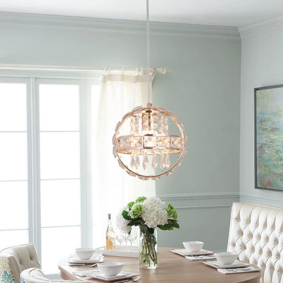 Contemporary Luxury Dual Circle Crystal Ring Glass Beads 1-Light Pendant Light For Living Room