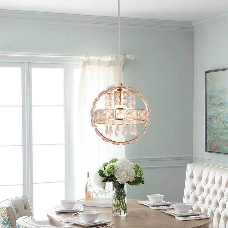 Contemporary Luxury Dual Circle Crystal Ring Glass Beads 1-Light Pendant Light For Living Room