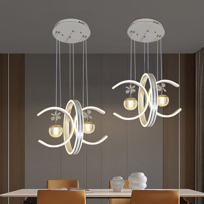 Moderne Einfachheit Eisenkreis Silikonring Acrylkugel LED Kronleuchter für Wohnzimmer 