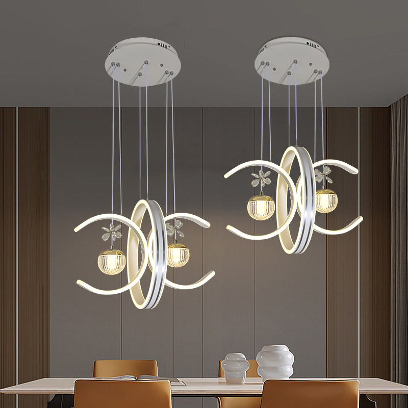 Moderne Einfachheit Eisenkreis Silikonring Acrylkugel LED Kronleuchter für Wohnzimmer 