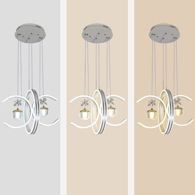 Moderne Einfachheit Eisenkreis Silikonring Acrylkugel LED Kronleuchter für Wohnzimmer 
