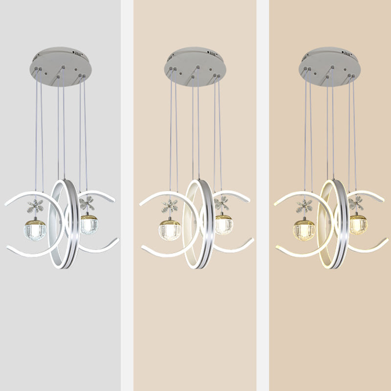 Moderne Einfachheit Eisenkreis Silikonring Acrylkugel LED Kronleuchter für Wohnzimmer 