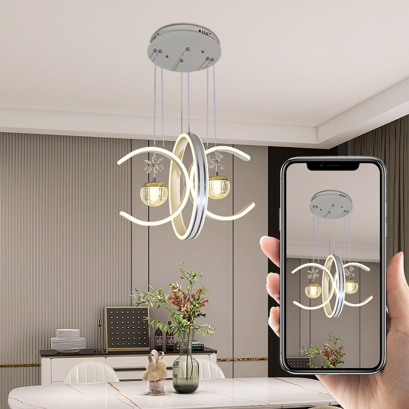 Moderne Einfachheit Eisenkreis Silikonring Acrylkugel LED Kronleuchter für Wohnzimmer 
