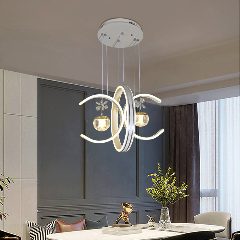 Moderne Einfachheit Eisenkreis Silikonring Acrylkugel LED Kronleuchter für Wohnzimmer 
