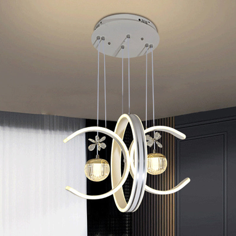 Moderne Einfachheit Eisenkreis Silikonring Acrylkugel LED Kronleuchter für Wohnzimmer 