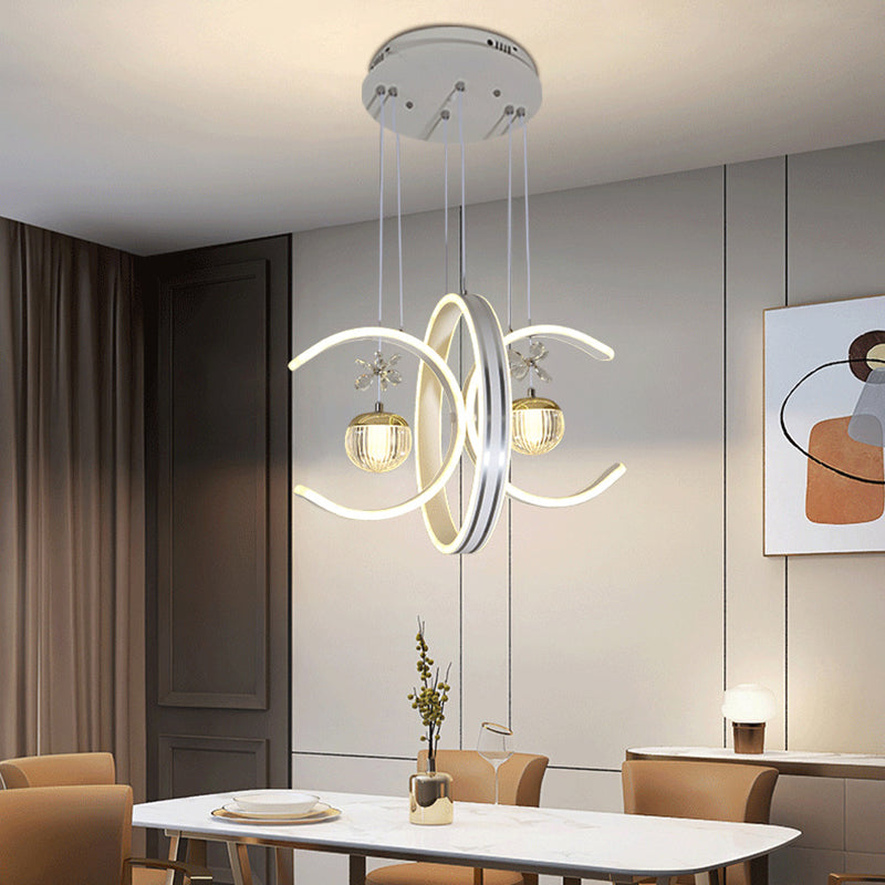 Moderne Einfachheit Eisenkreis Silikonring Acrylkugel LED Kronleuchter für Wohnzimmer 