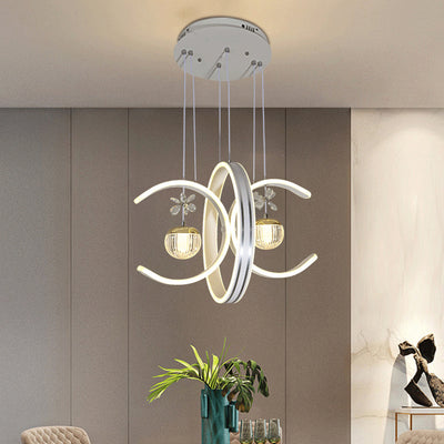 Moderne Einfachheit Eisenkreis Silikonring Acrylkugel LED Kronleuchter für Wohnzimmer 