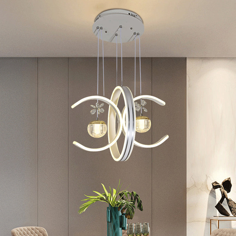 Moderne Einfachheit Eisenkreis Silikonring Acrylkugel LED Kronleuchter für Wohnzimmer 