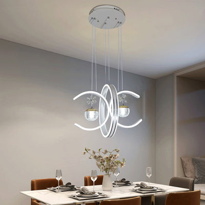 Moderne Einfachheit Eisenkreis Silikonring Acrylkugel LED Kronleuchter für Wohnzimmer 