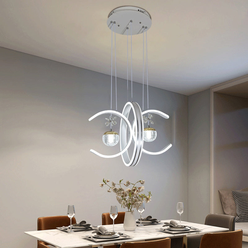 Moderne Einfachheit Eisenkreis Silikonring Acrylkugel LED Kronleuchter für Wohnzimmer 