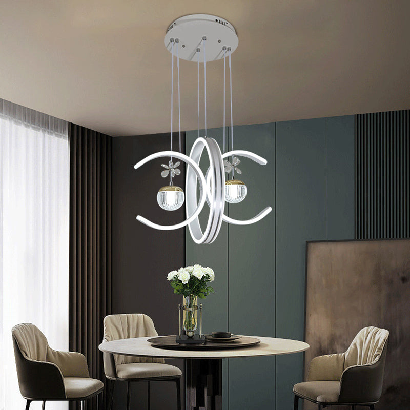 Moderne Einfachheit Eisenkreis Silikonring Acrylkugel LED Kronleuchter für Wohnzimmer 