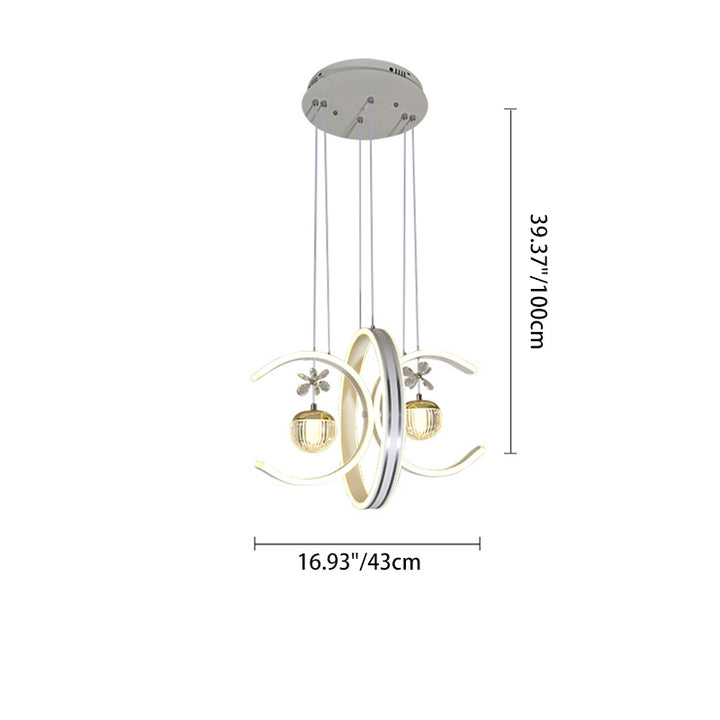 Lustre LED en acrylique avec anneau en silicone et boule en fer de simplicité moderne pour salon 