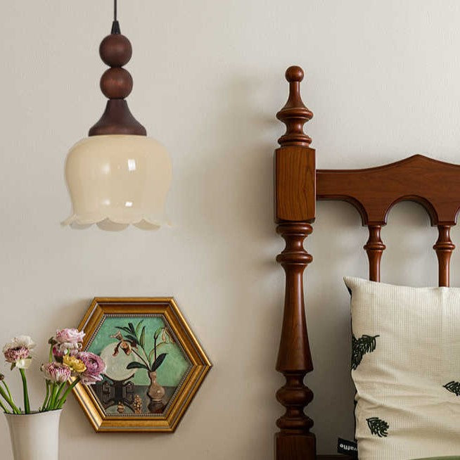 Suspension Luminaire à Une Lumière avec Abat-jour en Bois de Fer Traditionnel Français pour Salon 